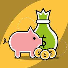 Obraz premium piggy bank bag money coins analytics and investment vector illustration
