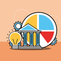 Obraz premium bank pie chart diagram idea analytics and investment vector illustration