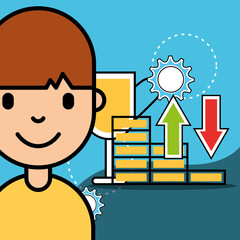 boy trade money success analytics business vector illustration