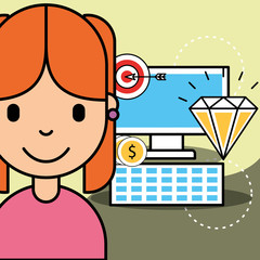 girl computer money strategy wealth analytics business vector illustration