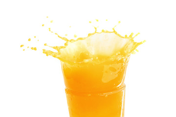 Naklejka na ściany i meble Orange juice splashing isolated on a white background