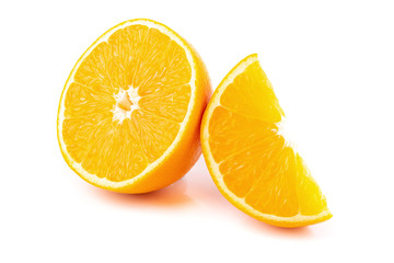 Orange and orange slices isolated on white background