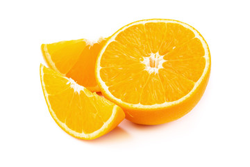 Orange and orange slices isolated on white background