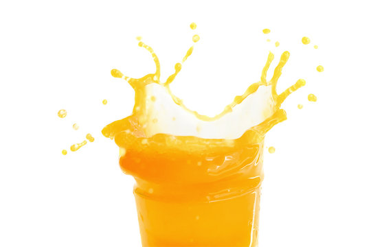 Orange juice splashing isolated on a white background