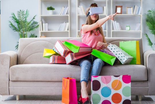 Young Woman Doing Shopping With Virtual Reality Glasses