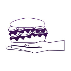 Hand holding hamburger vector illustration graphic design