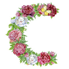 Letter C of watercolor flowers