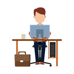 Man working in computer vector illustration graphic design