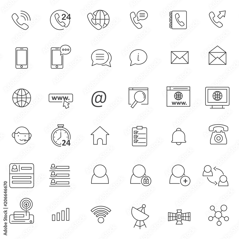 Poster set of contact element icon with thin and simple style use for web and presentation pictogram asset,