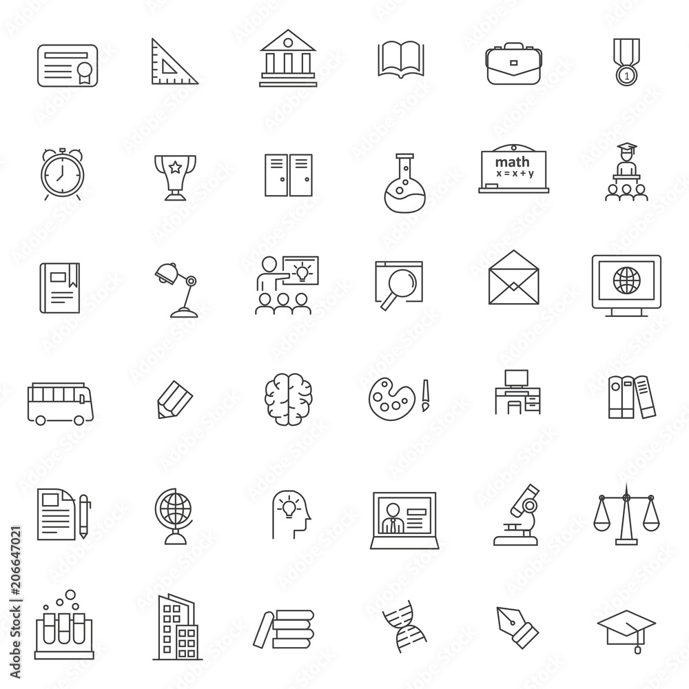 Poster set of education line thin icon with simple style use for web and pictogram asset.