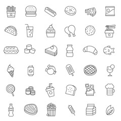 set of fast food line thin icon with modern and simple style, use for web or print, editable stroke.