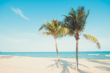 Obraz na płótnie Canvas Vintage nature background - Landscape of coconut palm tree on tropical beach in summer. Summer background concept. retro instagram filter effect