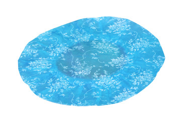 Blue shower cap with flowers pattern isolated on white background 