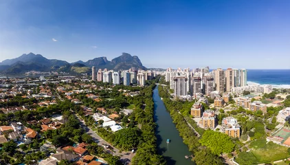 Papier Peint photo Rio de Janeiro Panorama aérien de Barra da Tijuca près du pont Lucio Costa par une journée d& 39 été ensoleillée. Rio de Janeiro.