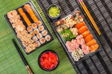 Tuinposter Japanese cuisine, sushi set close-up © AllFOOD
