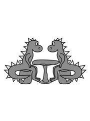 date treffen liebe paar verliebt reden tisch essen hunger warten sitzend stuhl groß comic cartoon lustig clipart wyvern lindwurm mystisch fantasy Drache