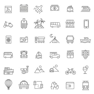 set of traveling icon with thin line style and modern concept, use for print and web, editable stroke