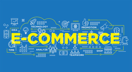 iconic ecommerce startup banner, with modern style and abstract thin line, use for presentation background or product introduction, 