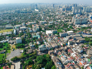 Fototapeta na wymiar Aerial view of modern building skyscraper sunny day