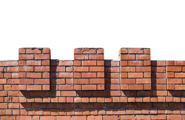 Red brick wall with towers patterns for text, copyspace, close-up   © golubka57