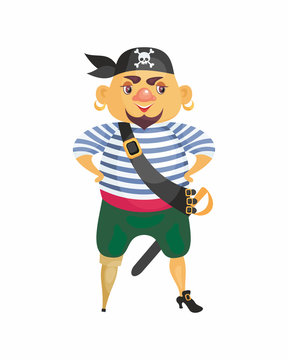 Vector image of a pirate in cartoon style. Children's illustration isolated on white background.