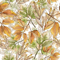 Maple leaves in a watercolor style. Seamless background pattern. Fabric wallpaper print texture. Aquarelle leaf for background, texture, wrapper pattern, frame or border.