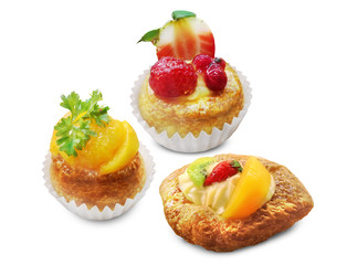 bakery food ideas - variety bread, donut,  bun and toast isolated on white background.