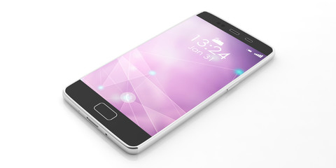 Smartphone with purple screen isolated on white background. 3d illustration