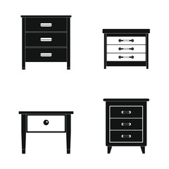 Nightstand bedside icons set. Simple illustration of 4 nightstand bedside vector icons for web
