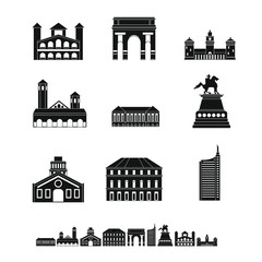 Milan Italy city skyline icons set. Simple illustration of 9 Milan Italy city skyline vector icons for web