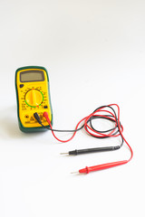 Electrical multimeter on white background.