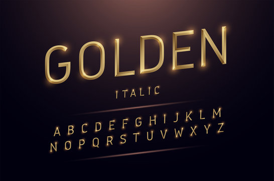Alphabet gold metallic and effect designs. Exclusive golden letters typography italic font digital, technology and sport concept. vector illustrator