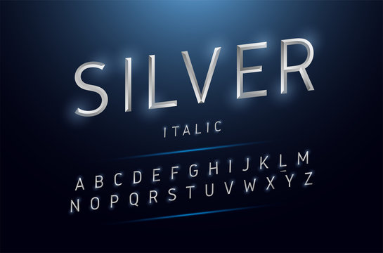 Alphabet silver metallic and effect designs. Exclusive letters typography italic font digital, technology and sport concept. vector illustrator