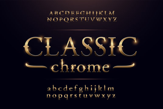 Classic alphabet gold metallic and effect designs. Exclusive golden letters typography regular font vintage and retro concept. vector illustrator