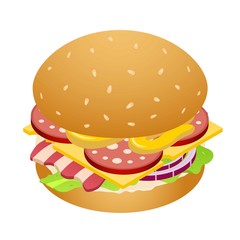 Cheesburger icon. Isometric of cheesburger vector icon for web design isolated on white background