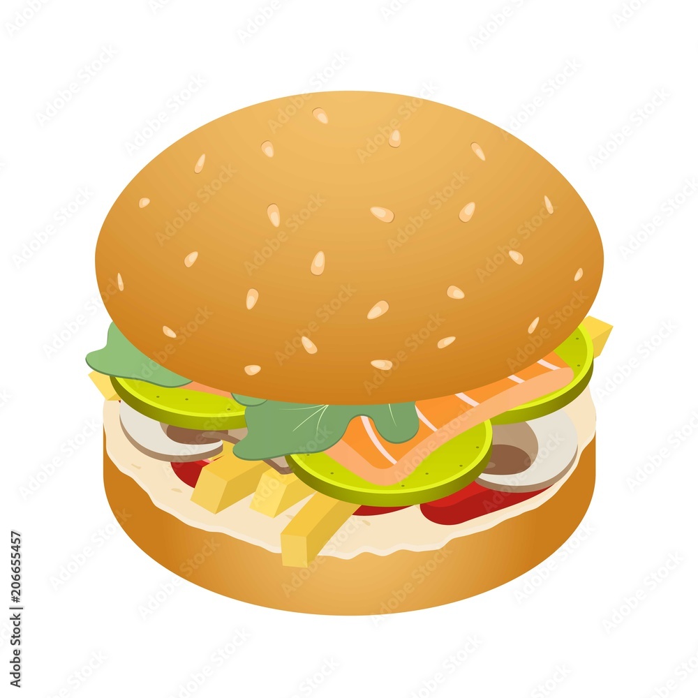 Poster king of burger icon. isometric of king of burger vector icon for web design isolated on white backgr