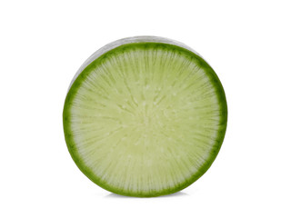 Fototapeta na wymiar single sliced sweet green radish isolated on white background