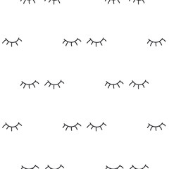Pattern closed human eyes with eyelashes on white background. Seamless pattern background sleeping eyes.