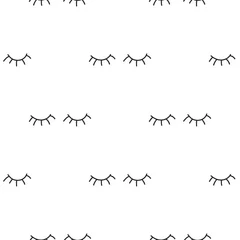 Behang Ogen Patroon gesloten menselijke ogen met wimpers op witte achtergrond. Naadloze patroon achtergrond slapende ogen.