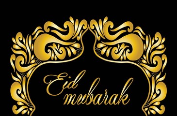 Eid mubarak with mosque doodle style, hand drawing