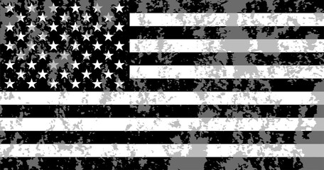 Black , white and gray  American flag. Grunge USA flag. Vector illustration.