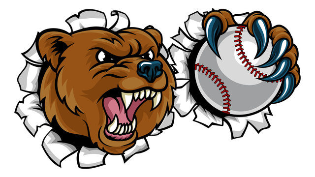 Bear Holding Baseball Ball Breaking Background