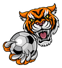 Tiger Holding Soccer Ball Mascot