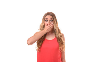 Terrified young woman staring at the camera