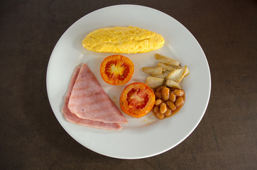 American Blackfast with omelet egg and ham