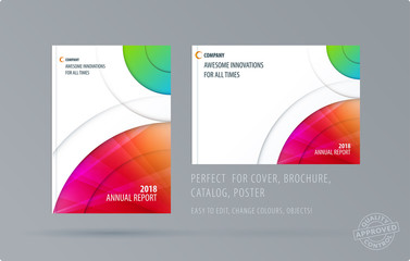 Brochure design round template. Colourful modern abstract set, annual report with circle for branding.