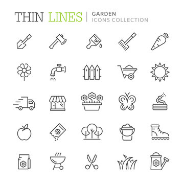Collection of garden thin line icons