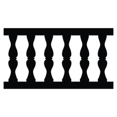 A black and white silhouette of a repeating balustrade