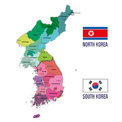 Korea vector detailed map with regions and their capitals