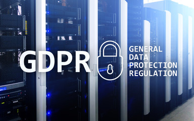 GDPR, General data protection regulation compliance. Server room background.